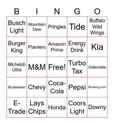 Super Bowl 57 Commercial Bingo Card