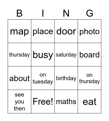 Unit 11 Bingo Card