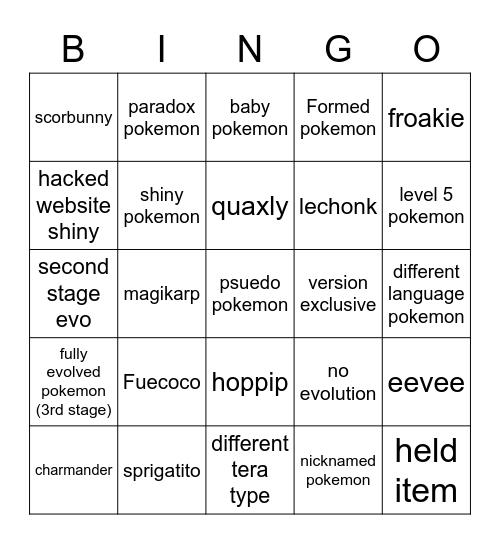 Scarlet and violet Bingo Card