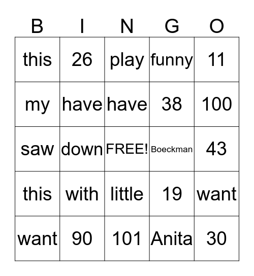 40's Bingo Card