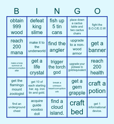 Terraria 1.4 Pre Hardmode easy bingo Card