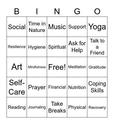 Wellness Bingo Card