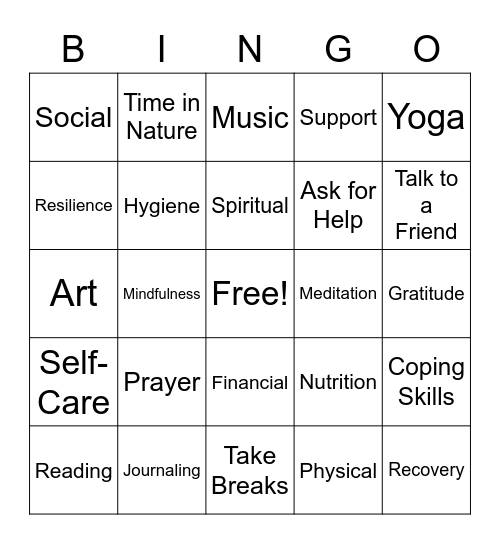 Wellness Bingo Card