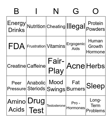 Steroid and PED Bingo Card