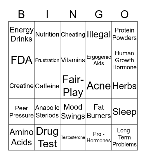 Steroid and PED Bingo Card