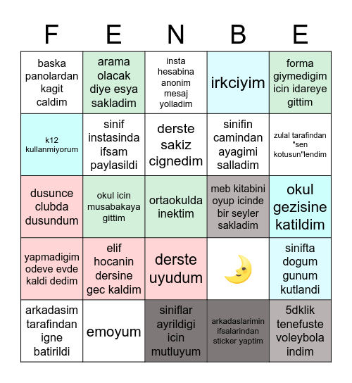 ne kadar fenb'lisin Bingo Card