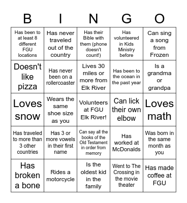 Find Someone Who... Bingo Card