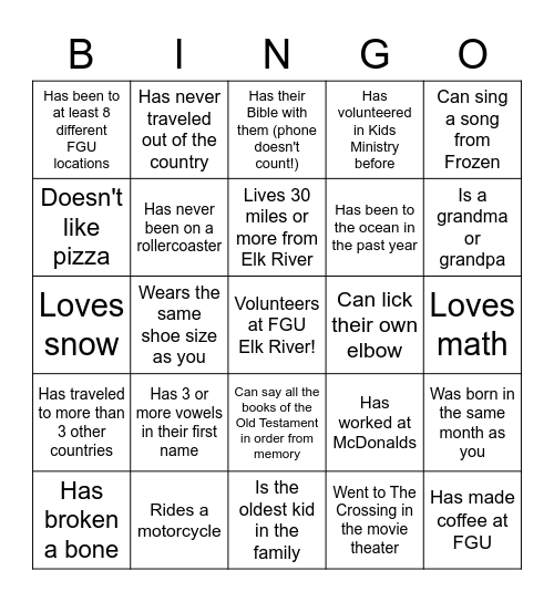 Find Someone Who... Bingo Card