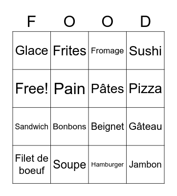 French Foods Bingo Card