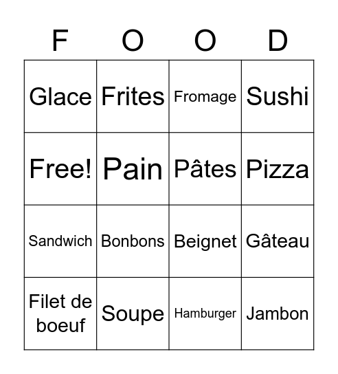 French Foods Bingo Card