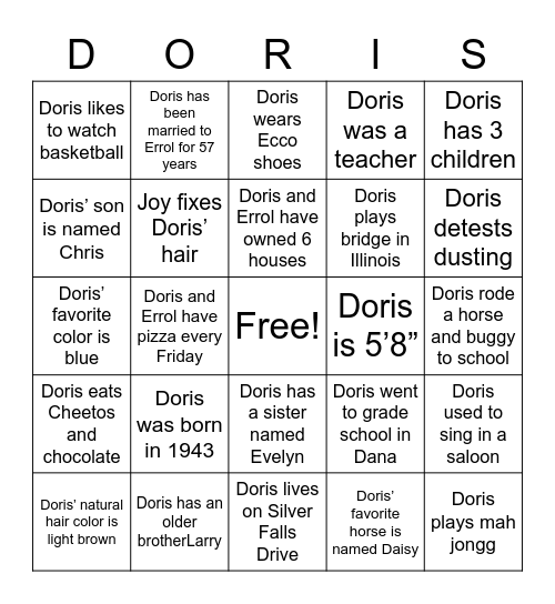 Doris Bingo Card