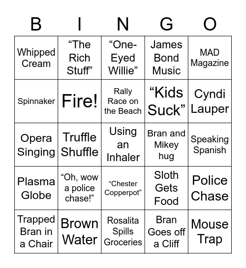 The Goonies - Round 1 Bingo Card