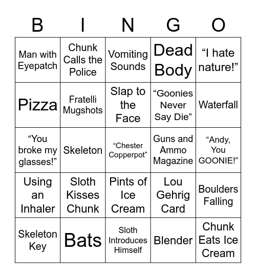 The Goonies - Round 2 Bingo Card