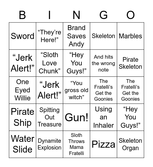 The Goonies - Round 3 Bingo Card