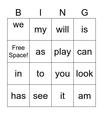Snap words Bingo Card