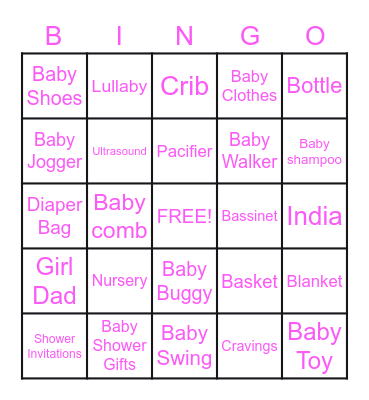 India's Baby Shower Bingo! Bingo Card