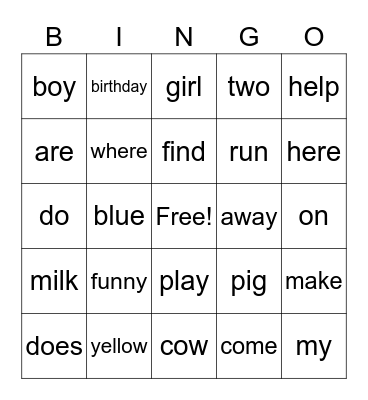 Set 3 and Set 4 Bingo Card
