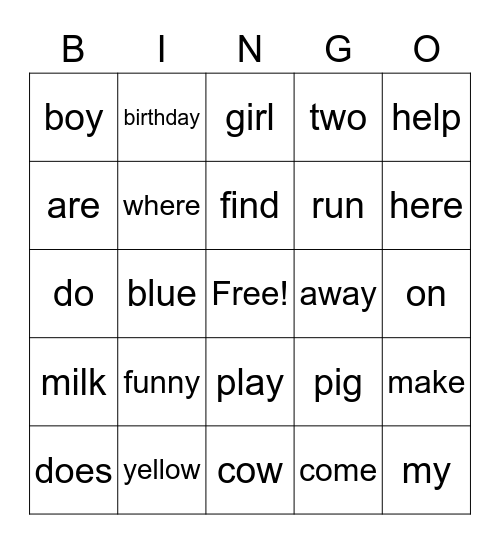 Set 3 and Set 4 Bingo Card