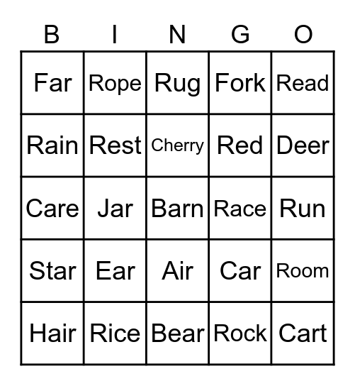 R words Bingo Card