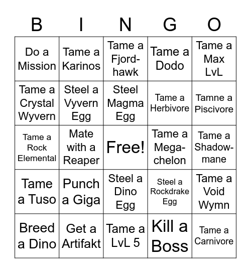 ARK vs PVE Bingo Card