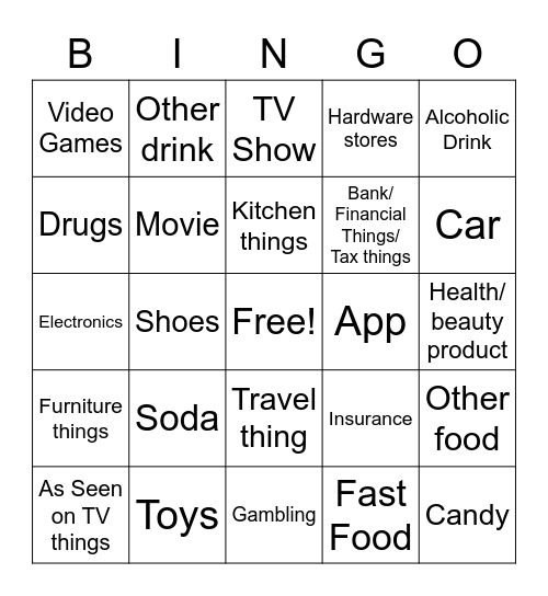 Anytime Commercial Bingo Card