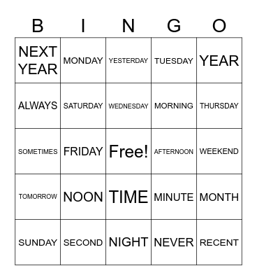 ASL TIME Bingo Card