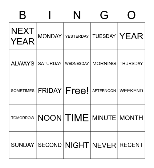 ASL TIME Bingo Card