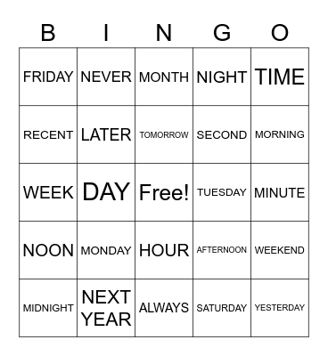 ASL TIME Bingo Card