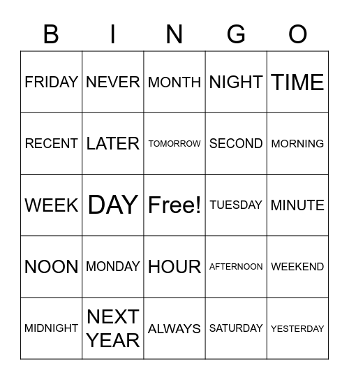 ASL TIME Bingo Card