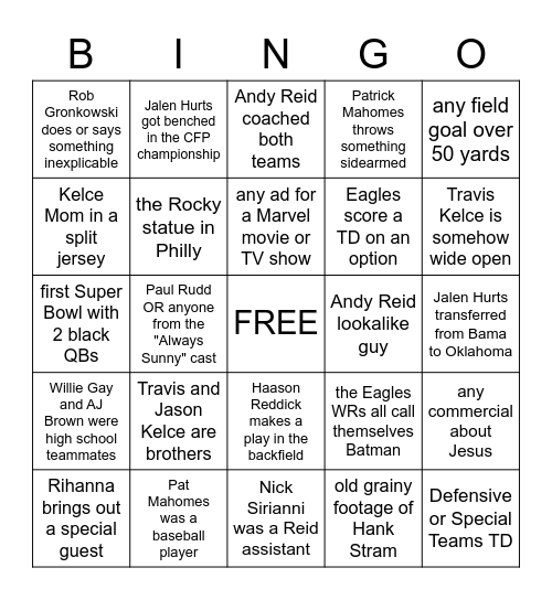 Super Bingo LVII Bingo Card