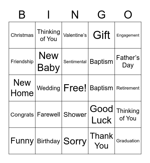 Greeting cards. Bingo Card