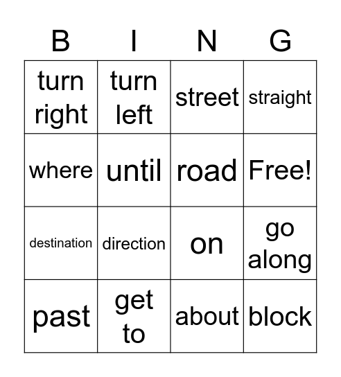 Giving Directions! Bingo Card