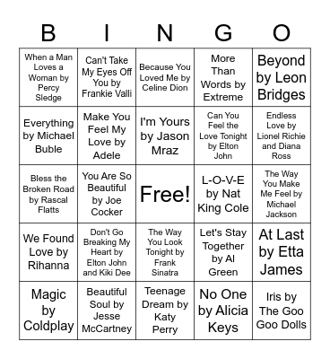 All About Love Bingo Card