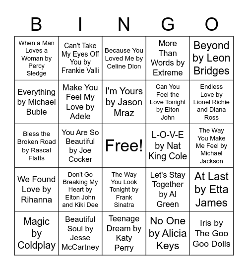 All About Love Bingo Card