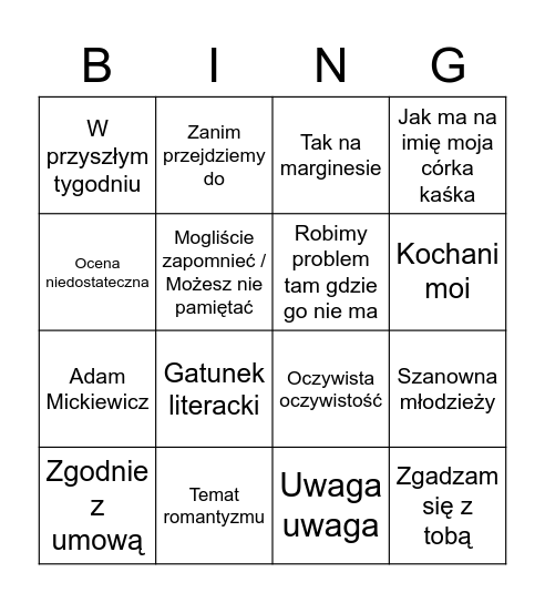 Firkowska Bingo 2.0 Bingo Card