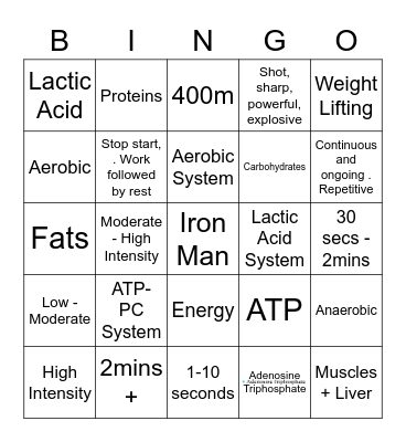 Energy Systems Bingo Card