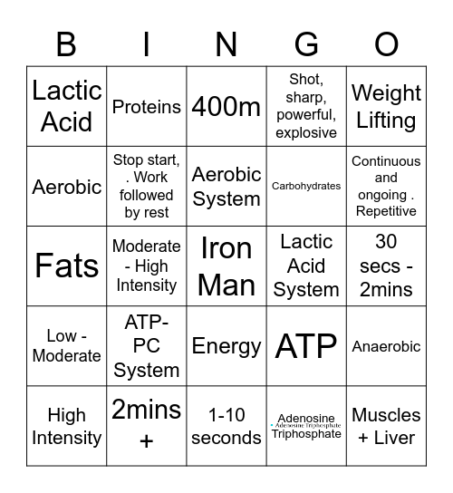Energy Systems Bingo Card