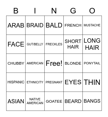 ASL DESCRIBING PEOPLE BINGO Card