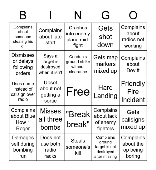 Cooper Bingo Card
