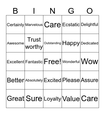 Positive Word's  Bingo Card