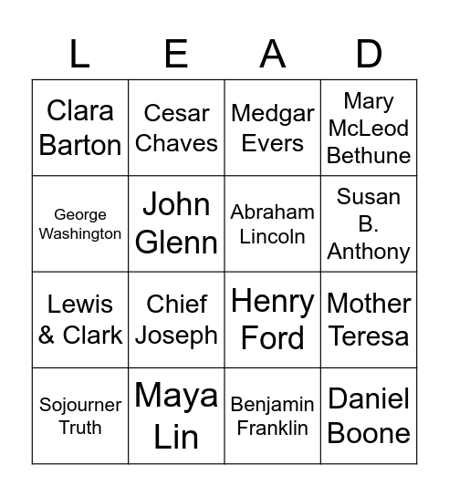 Leaders Review Bingo Card