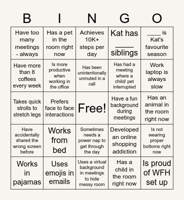 Bingo - WFH & Kat Edition Bingo Card