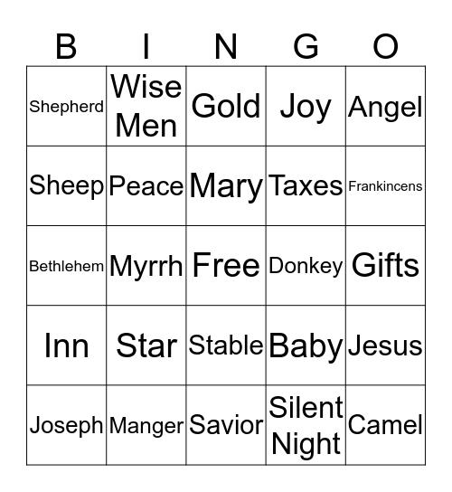 Nativity Bingo Card
