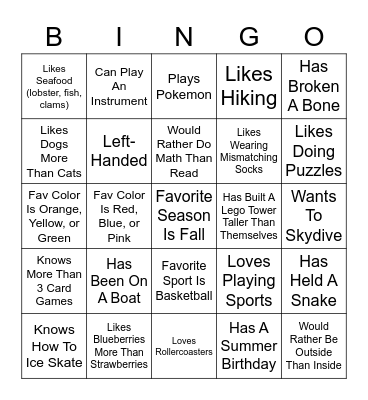 Get To Know You! Bingo Card