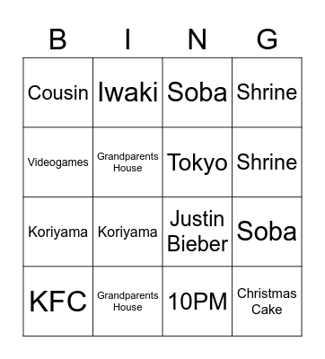 Past Bingo Card