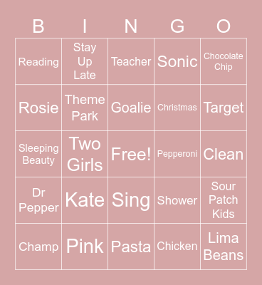 Presley Bingo Card