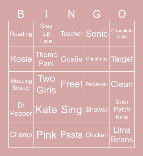 Presley Bingo Card