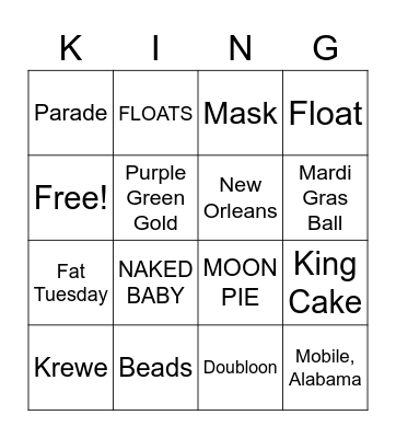 Mardi Gras Bingo Card