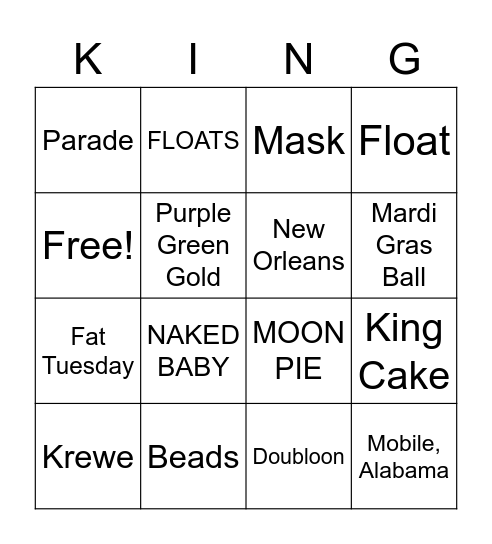 Mardi Gras Bingo Card