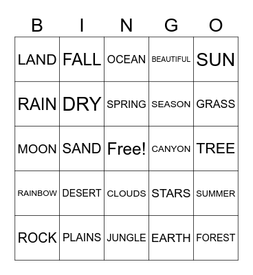 ASL NATURE SIGN BINGO Card